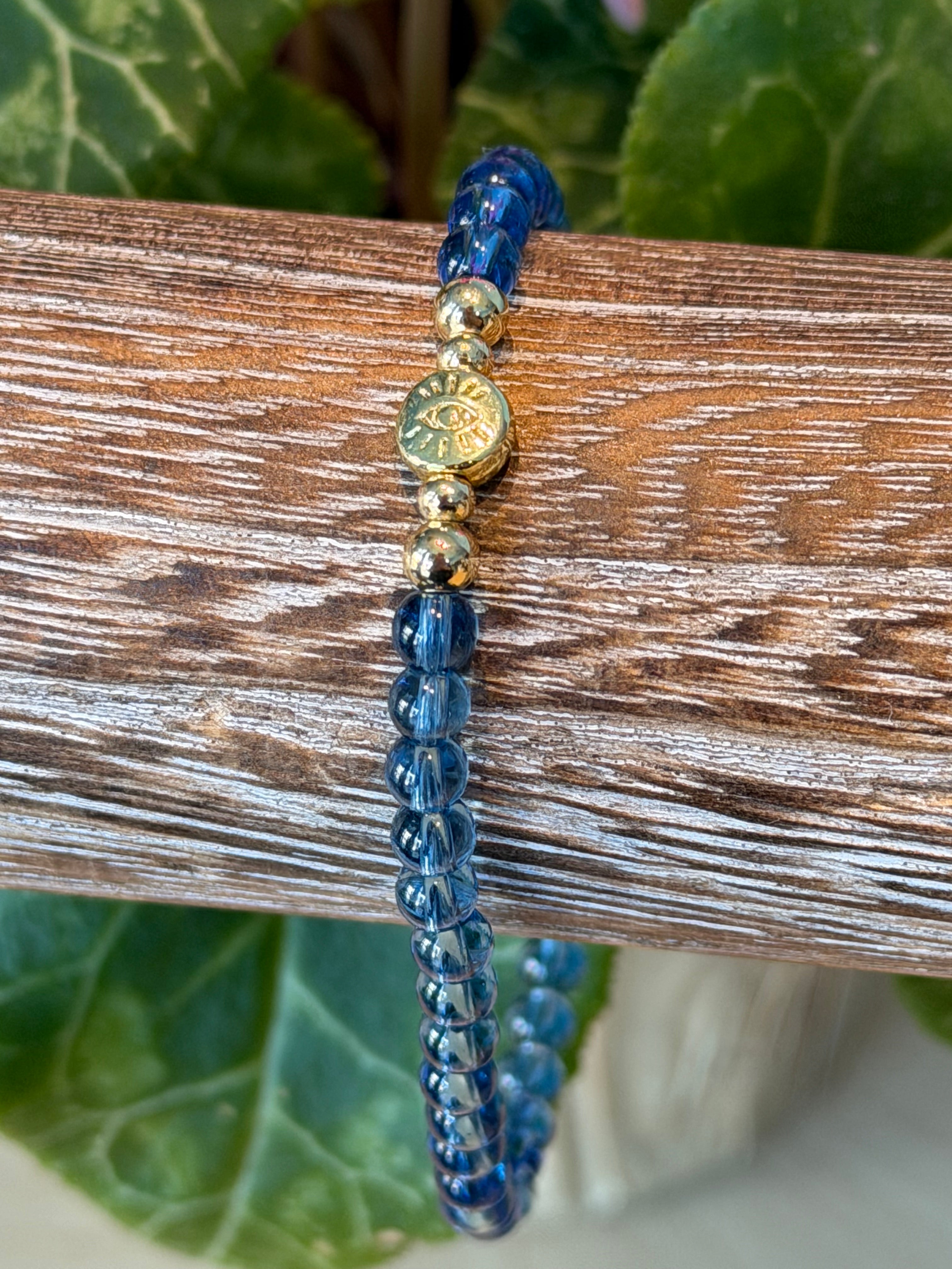 Blue Clear Glass Evil Eye Single Bracelet