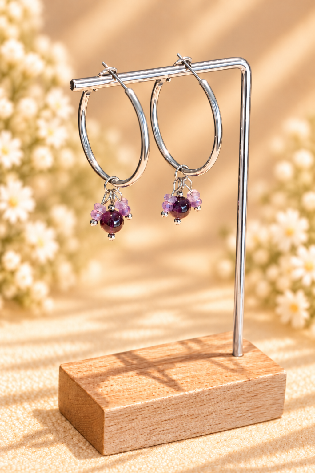 Amethyst Stainless Steel 30mm wide hoops