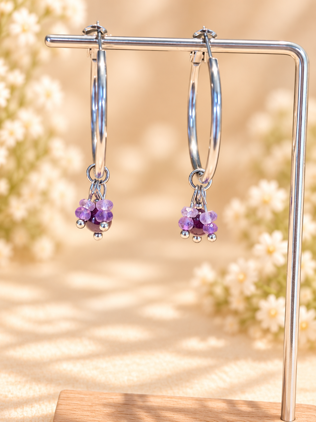 Amethyst Stainless Steel 30mm wide hoops
