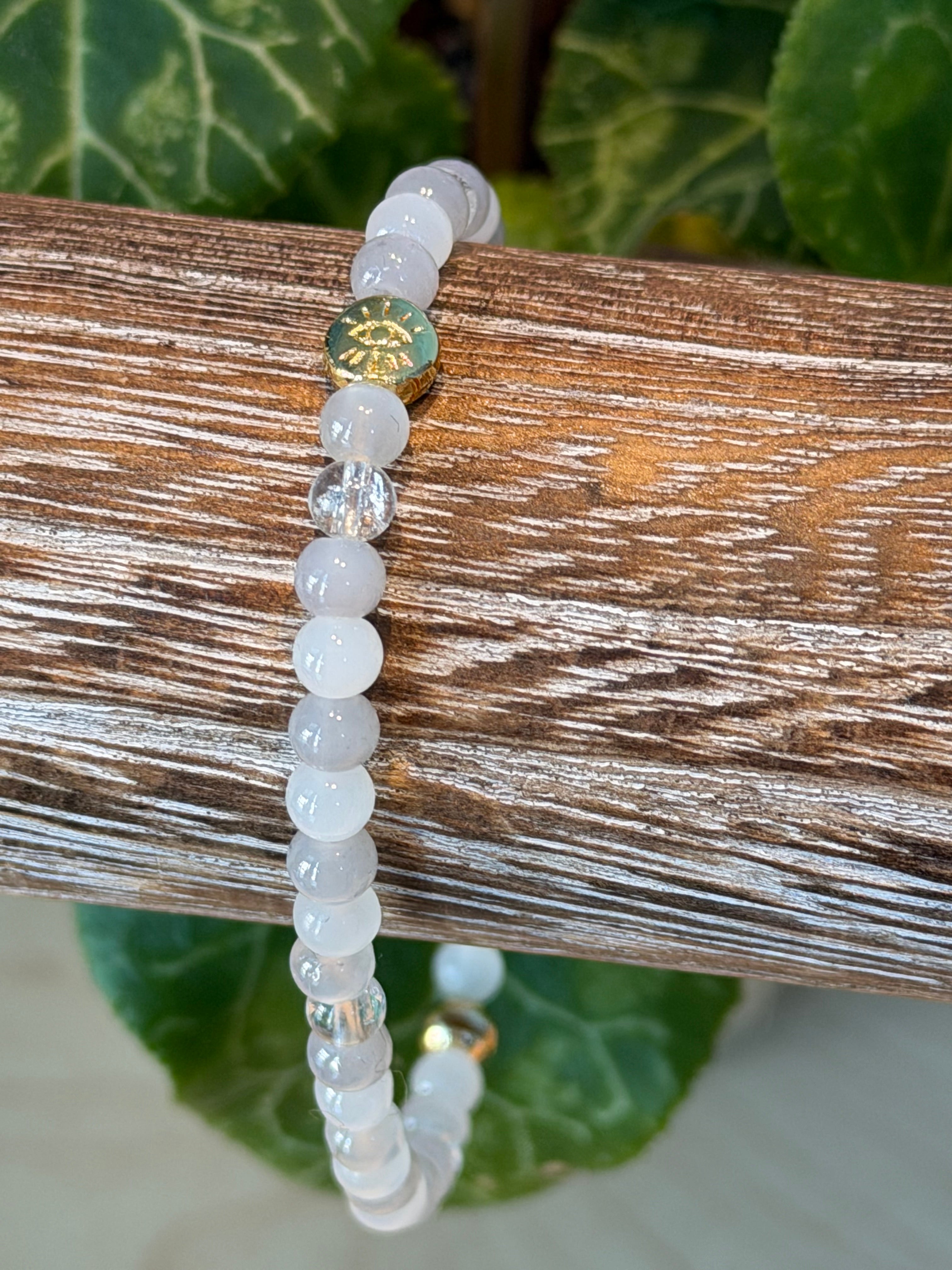 Grey Glass Evil Eye Single Bracelet