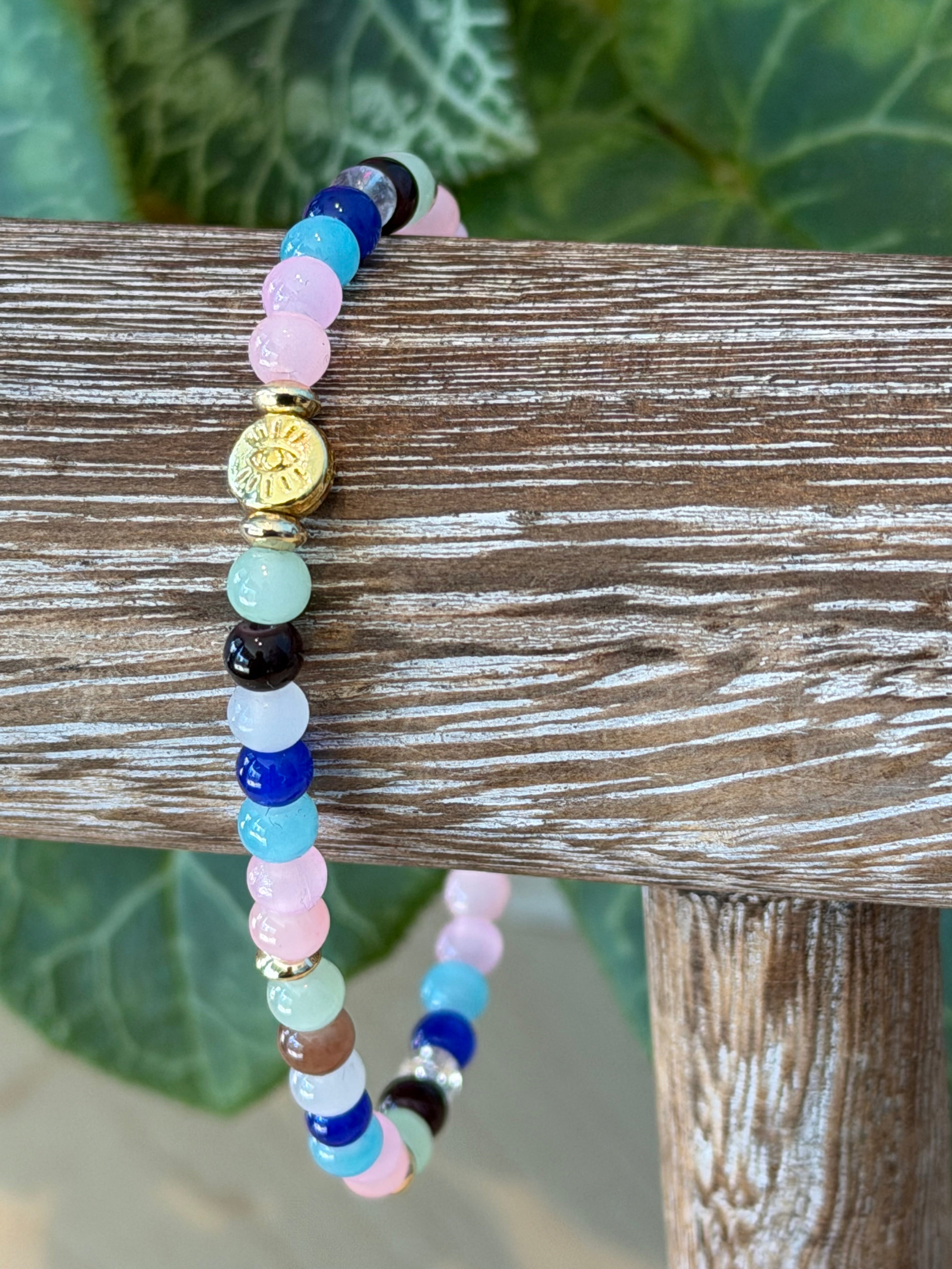 Multi Glass Evil Eye Single Bracelet