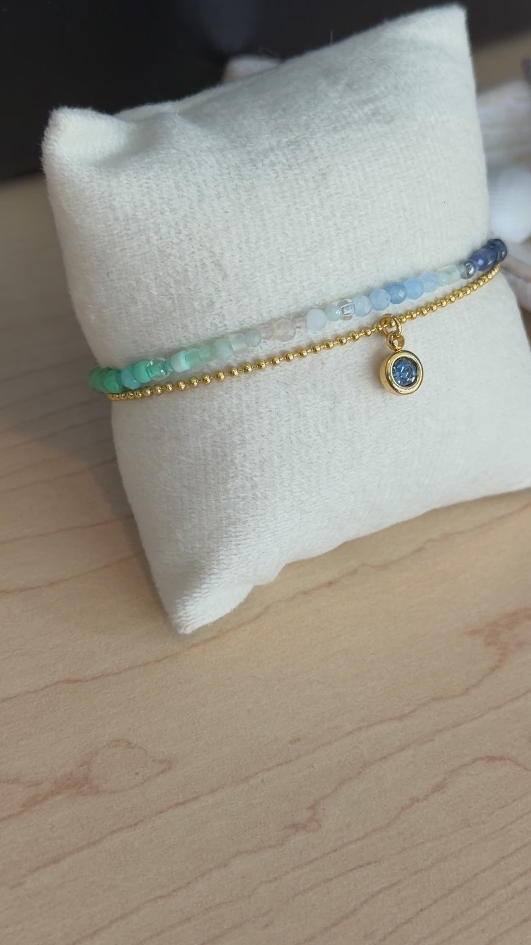 Duet bracelet #19 Mixed gemstones and glass beads with Crystal Charm