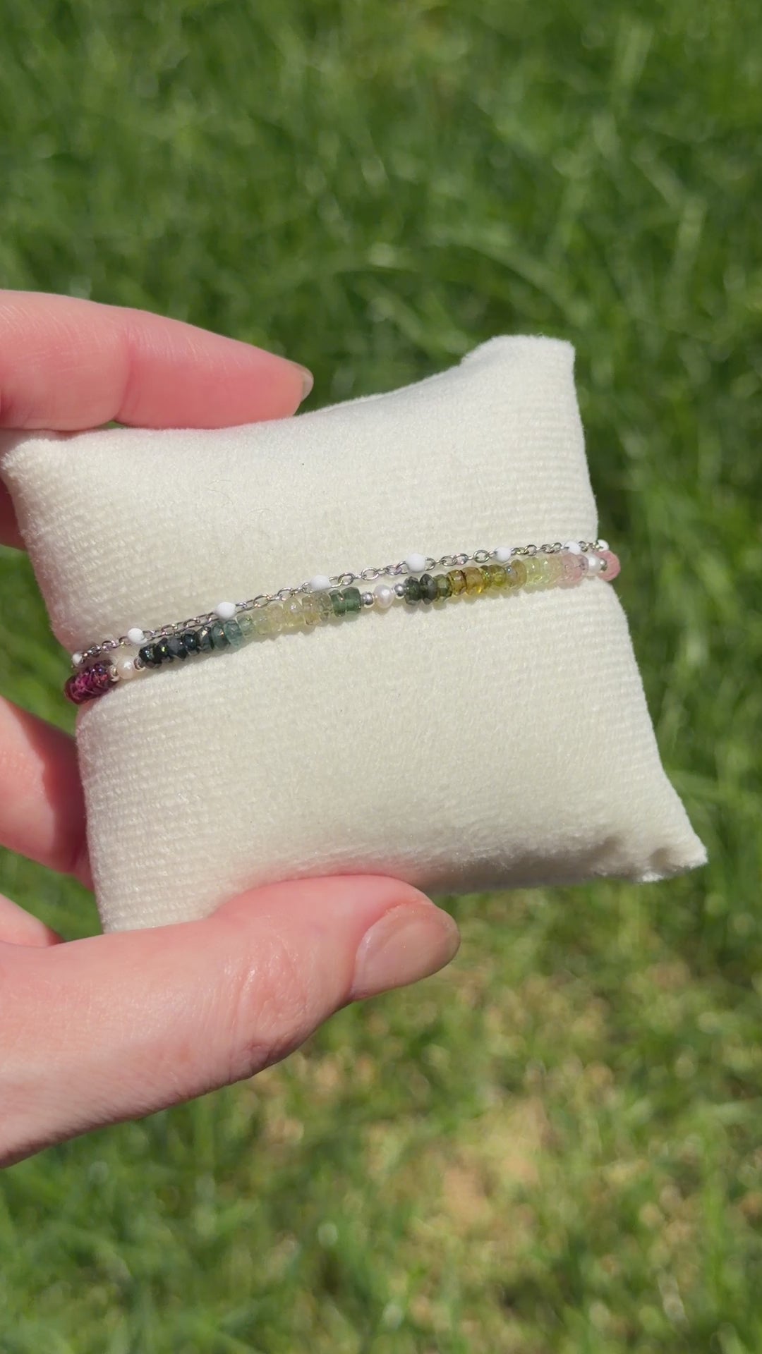 Aria bracelet #13 Tourmaline & Pearl with 14k gold plated accents*