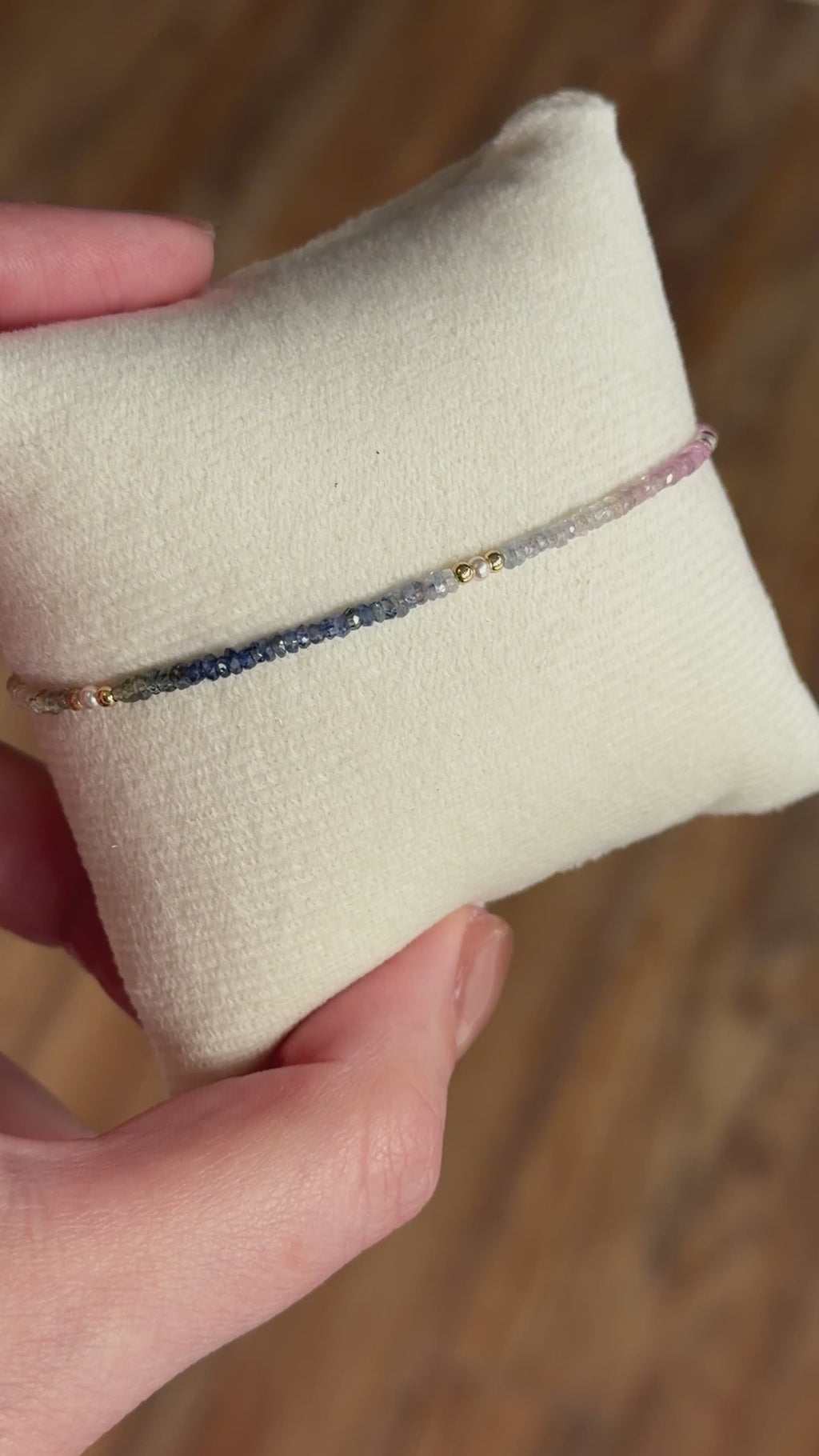 Aria bracelet #3 2mm Sapphire, freshwater pearl, 18k gold plated stainless steel