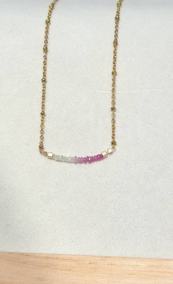 Sapphire 2mm beads with gold filled satellite chain