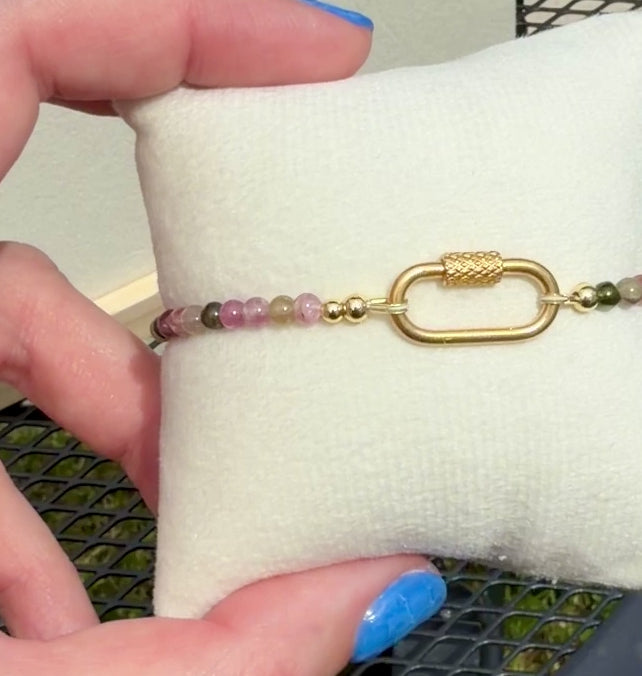 Solo bracelet #22 4mm multi colored tourmaline beads with 18k gold filled accents