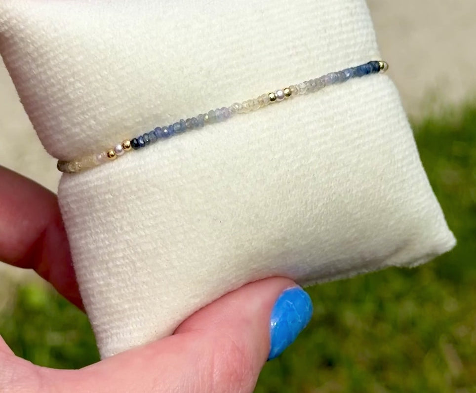 Aria bracelet #17 Sapphires, freshwater pearls, 14k filled accents*