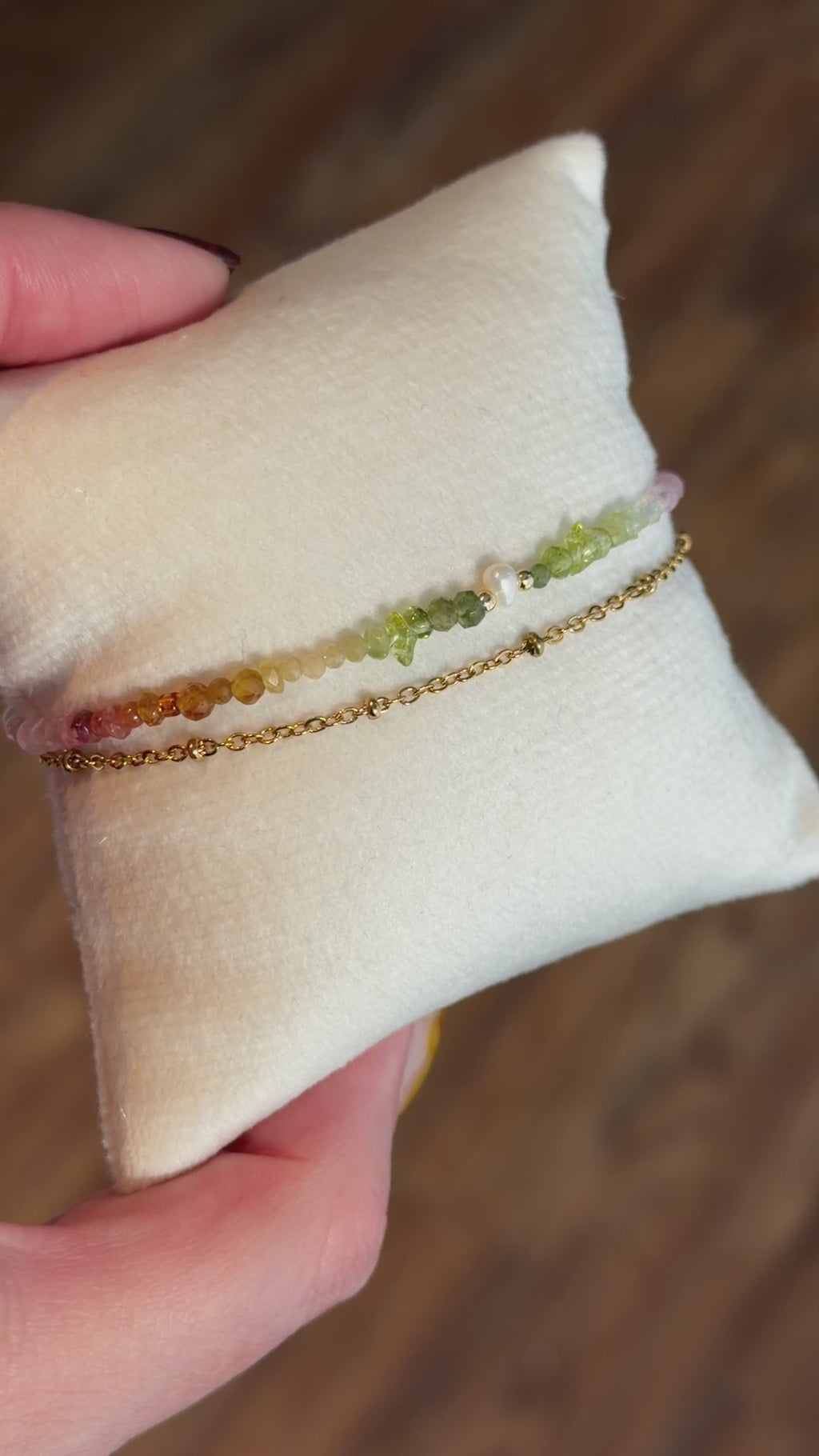 Duet bracelet #20 mixed gemstones, freshwater pearl, and tassel
