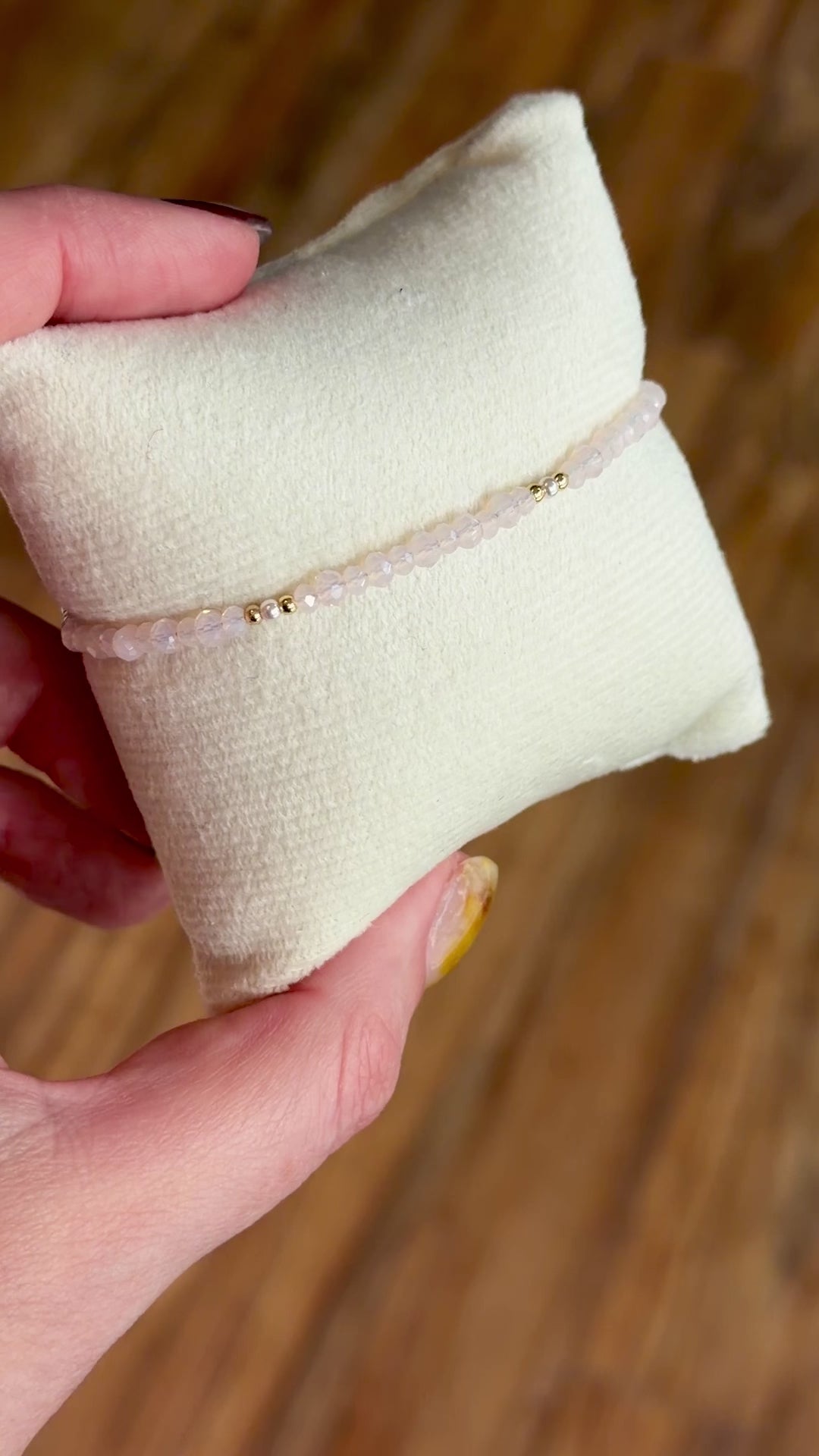 Solo bracelet #9 14k gold filled with light pink glass crystals