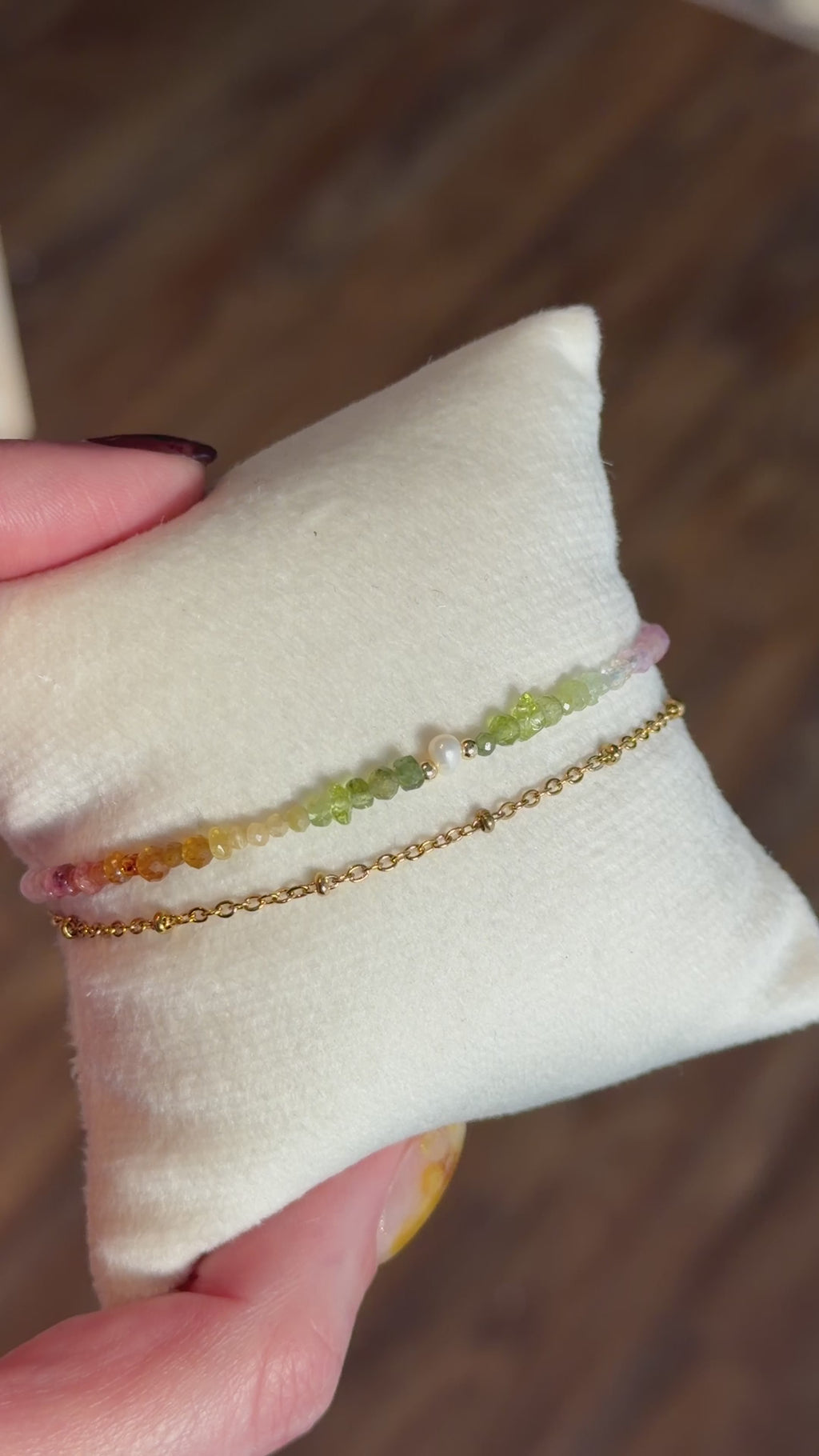 Duet bracelet #20 mixed gemstones, freshwater pearl, and tassel