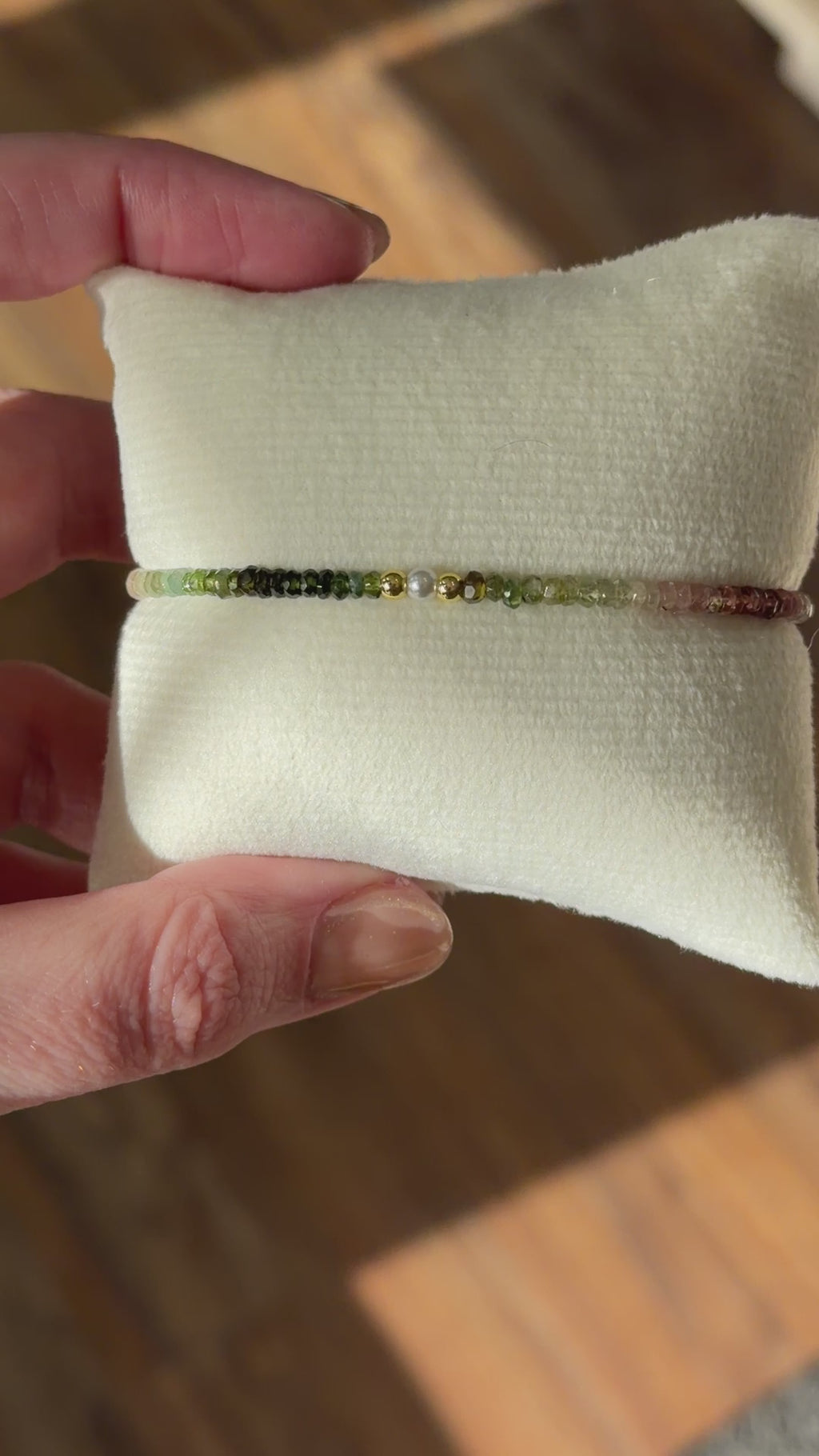 Aria bracelet #2 Tourmaline gemstones, freshwater pearls, pink tassel