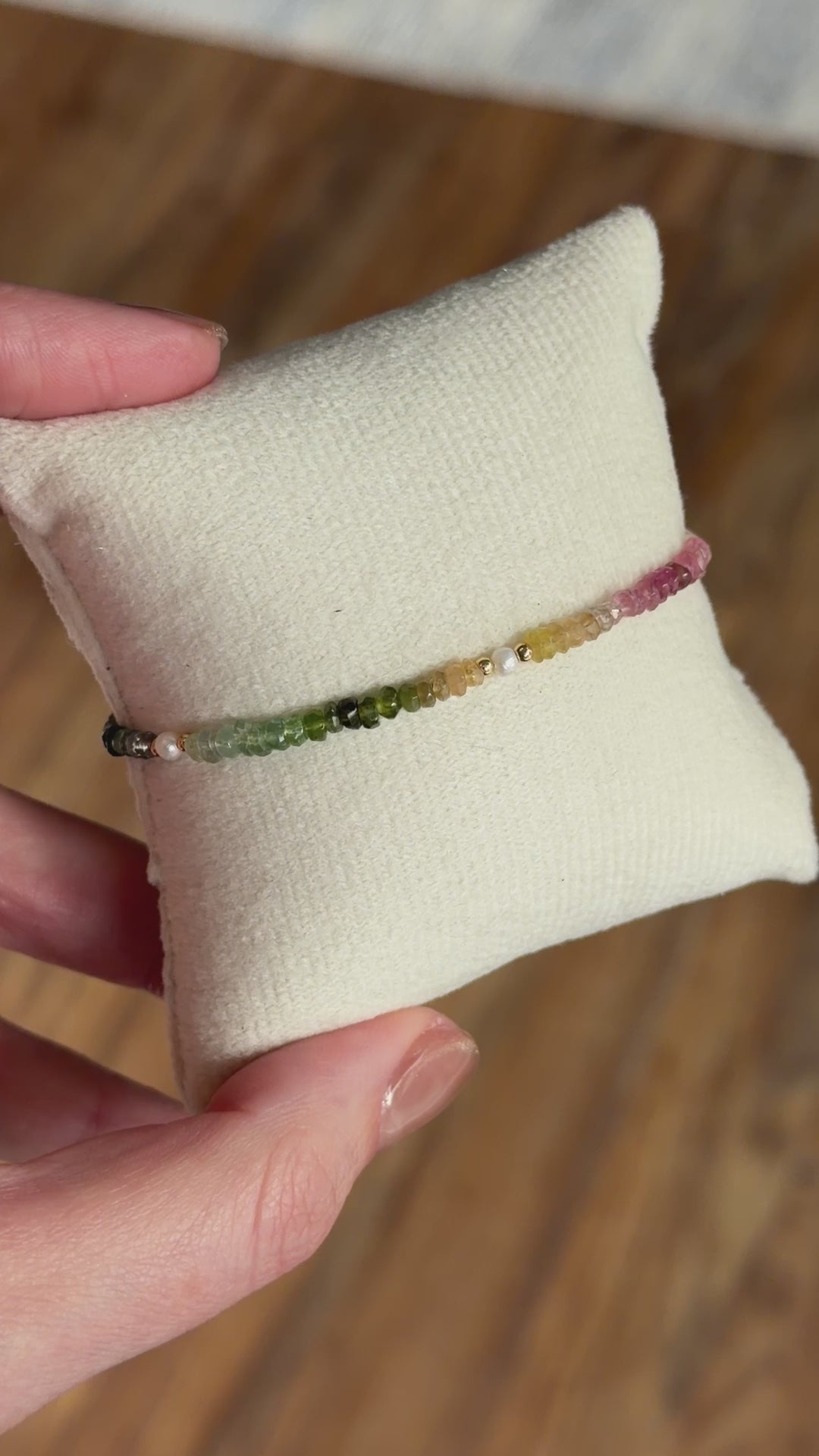 Aria bracelet #1 Tourmaline gemstones, freshwater pearls, blue tassel