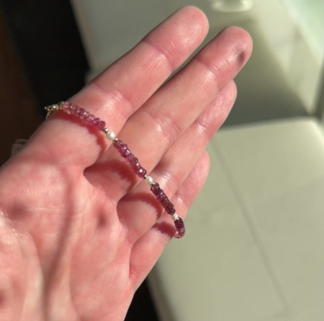 Aria bracelet #8 Tourmaline & Pearl with 14k gold plated accents*