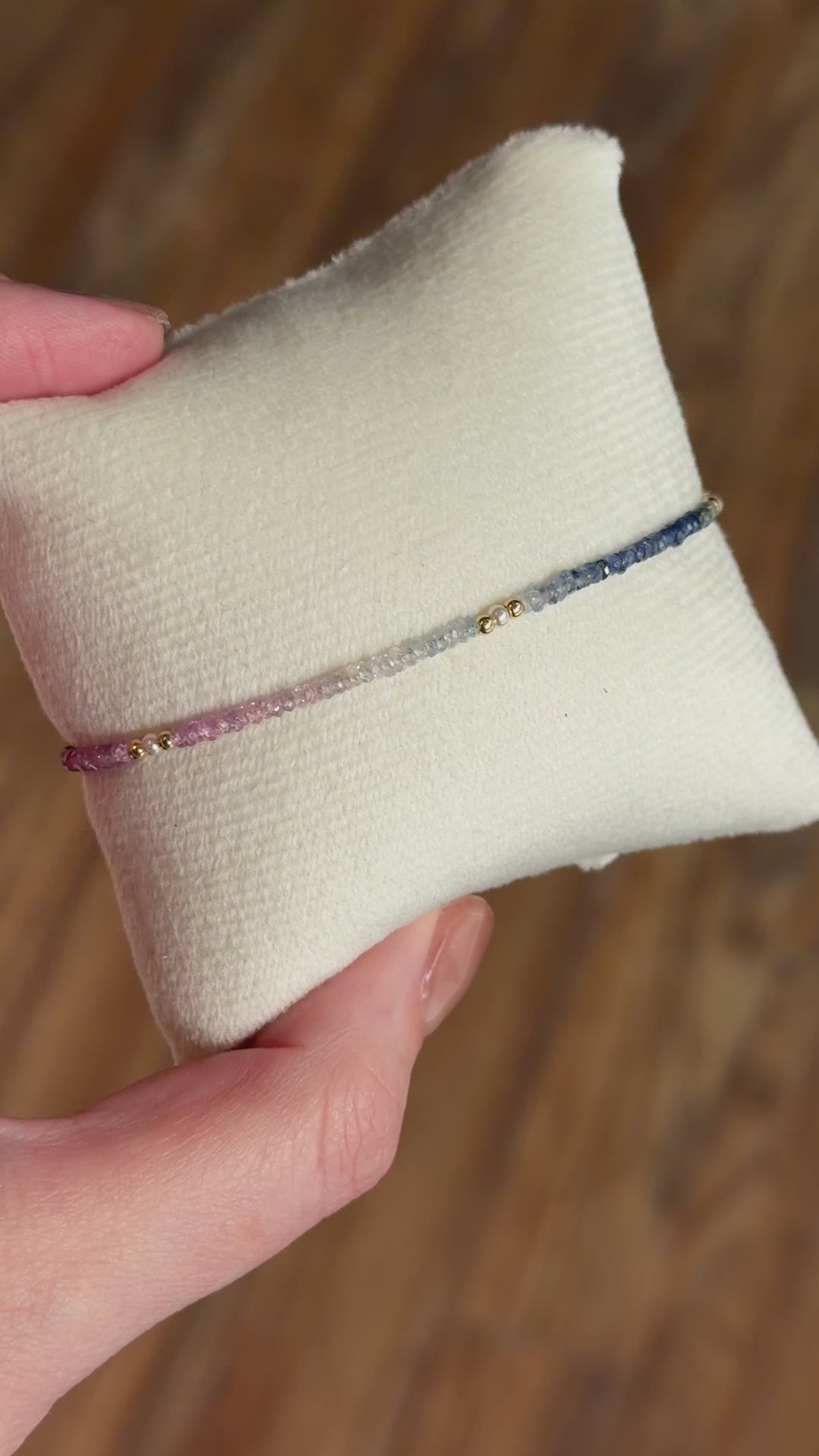 Aria bracelet #3 2mm Sapphire, freshwater pearl, 18k gold plated stainless steel