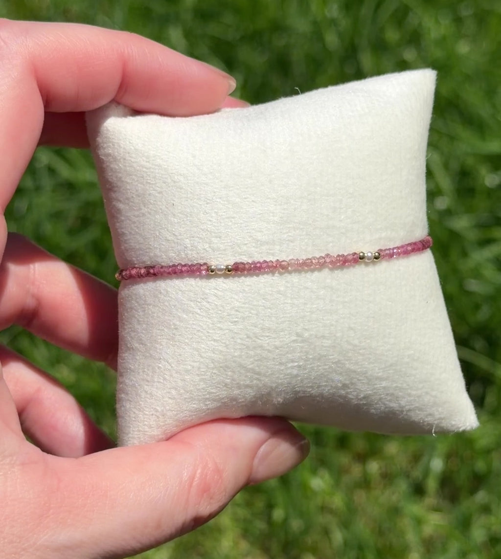 Aria bracelet #12 2mm Tourmaline & Pearl with 14k gold plated accents*