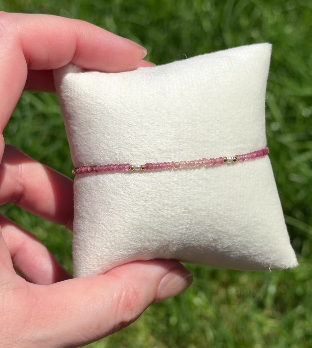 Aria bracelet #12 2mm Tourmaline & Pearl with 14k gold plated accents*