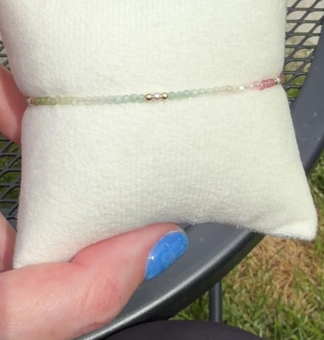 Aria bracelet #16 Tourmaline, aquamarine, lolite, freshwater pearls, 14k filled accents