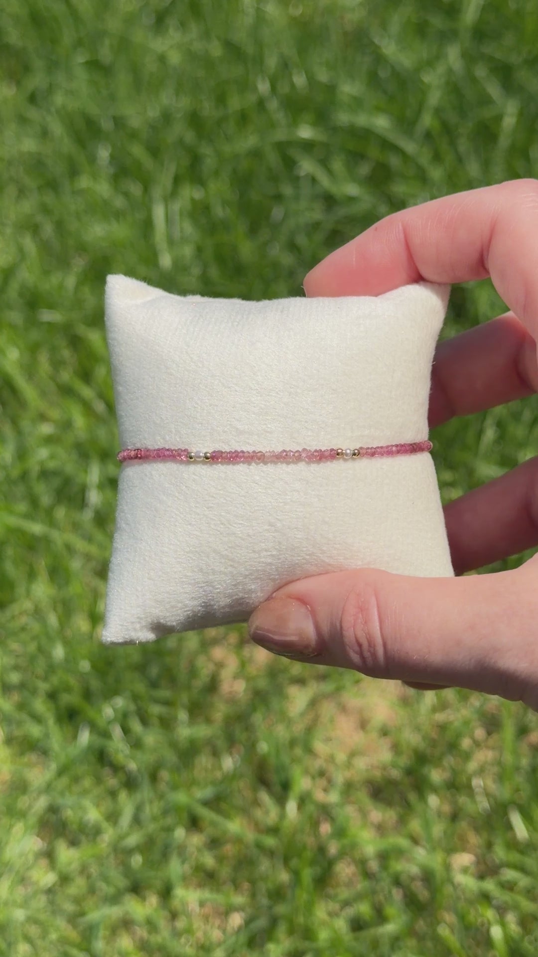 Aria bracelet #12 2mm Tourmaline & Pearl with 14k gold plated accents*