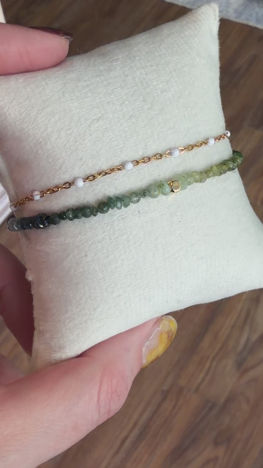 Duet bracelet #18 Mixed gemstones and glass crystals with 14K gold plated accents