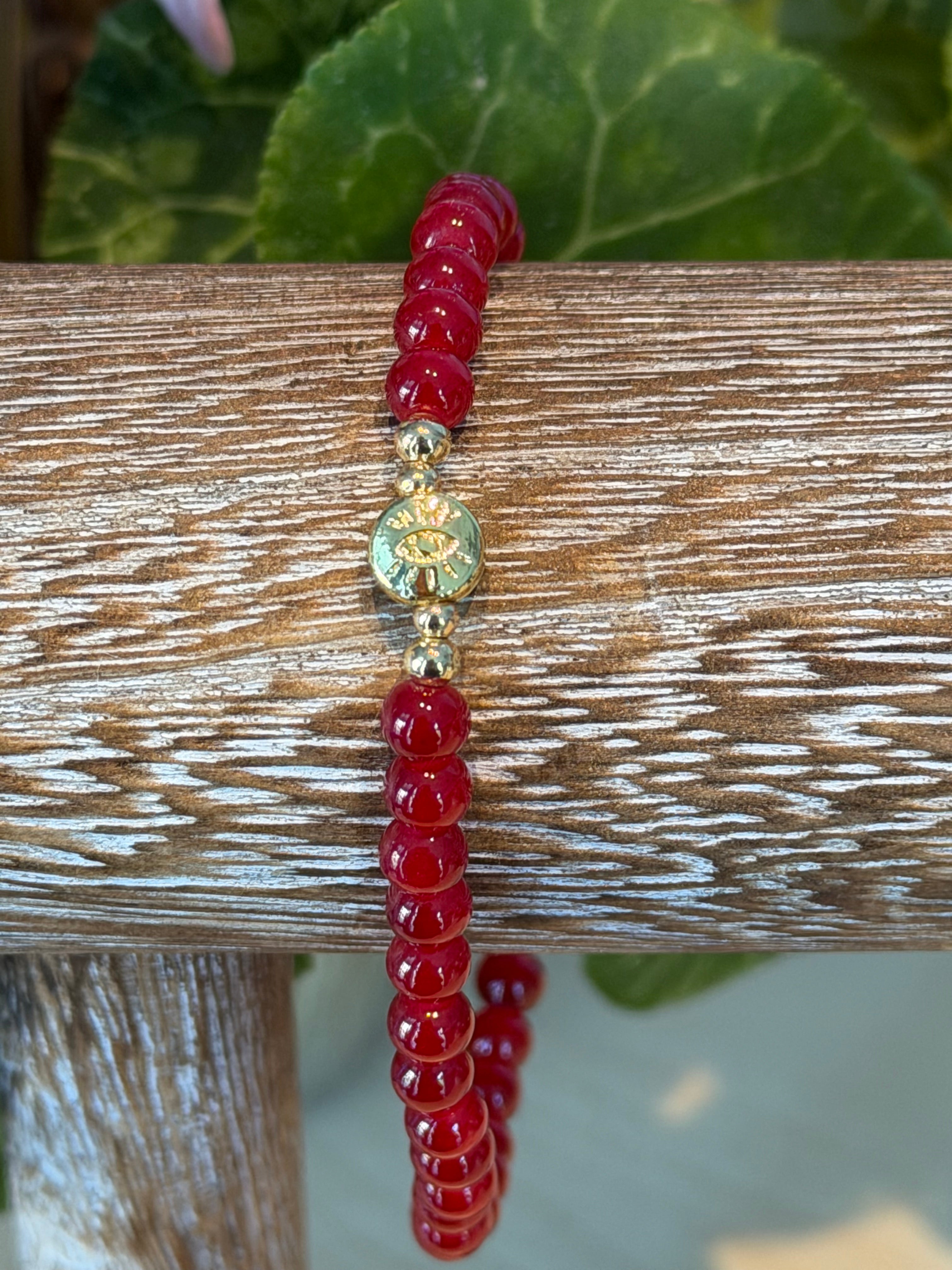 Red Glass Evil Eye Single Bracelet